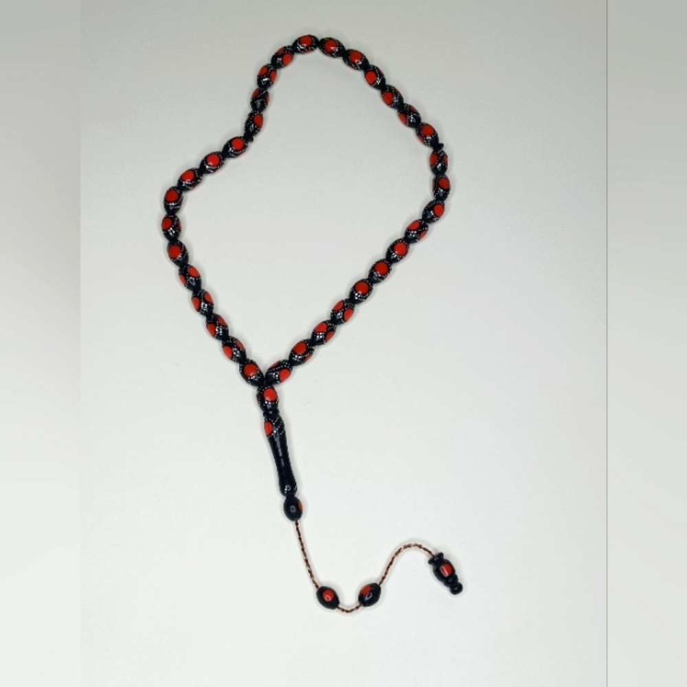 Vintage Hijazi Yusr Silver-Inlaid Tasbih Prayer Beads